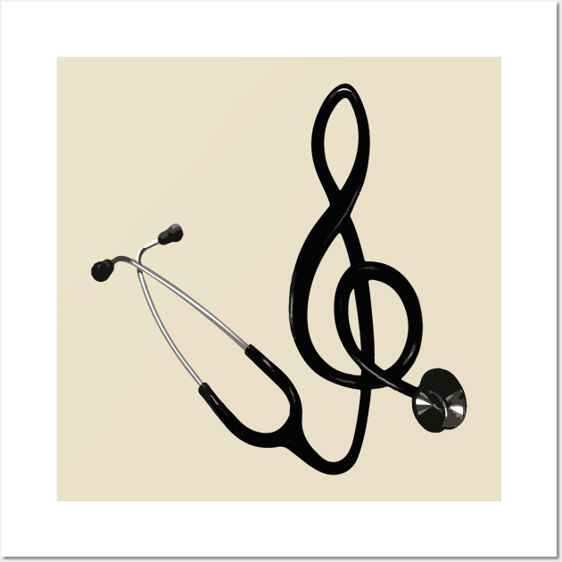 Harmony in Healing - Stethoscope Music Note Illustration Wall Art by Inkonic lines